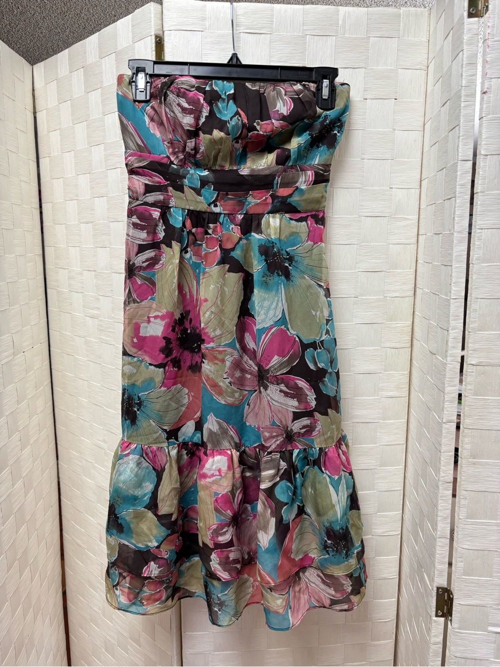 The Limited Floral Strapless Silk Ruffle-Hem Dress size 0
